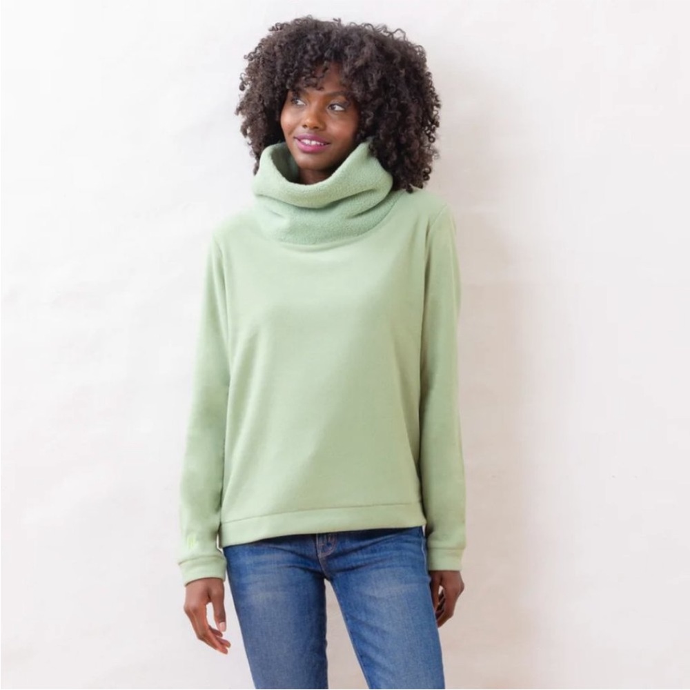 Dudley Stephens Idlewild Cowl Neck Sherpa Vello Fleece Basil Green Women Size XS